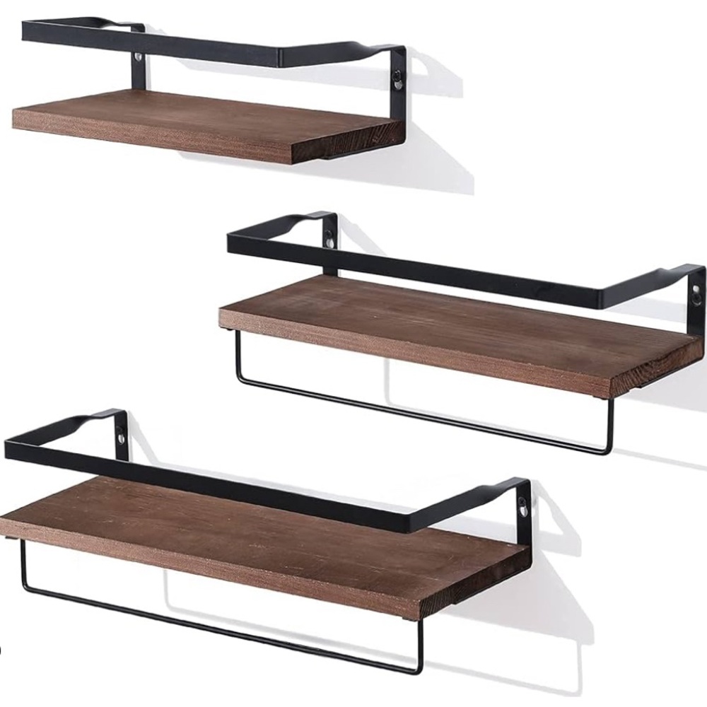 AOZITA three set pre-assembled floating bathroom shelves with two towel bars